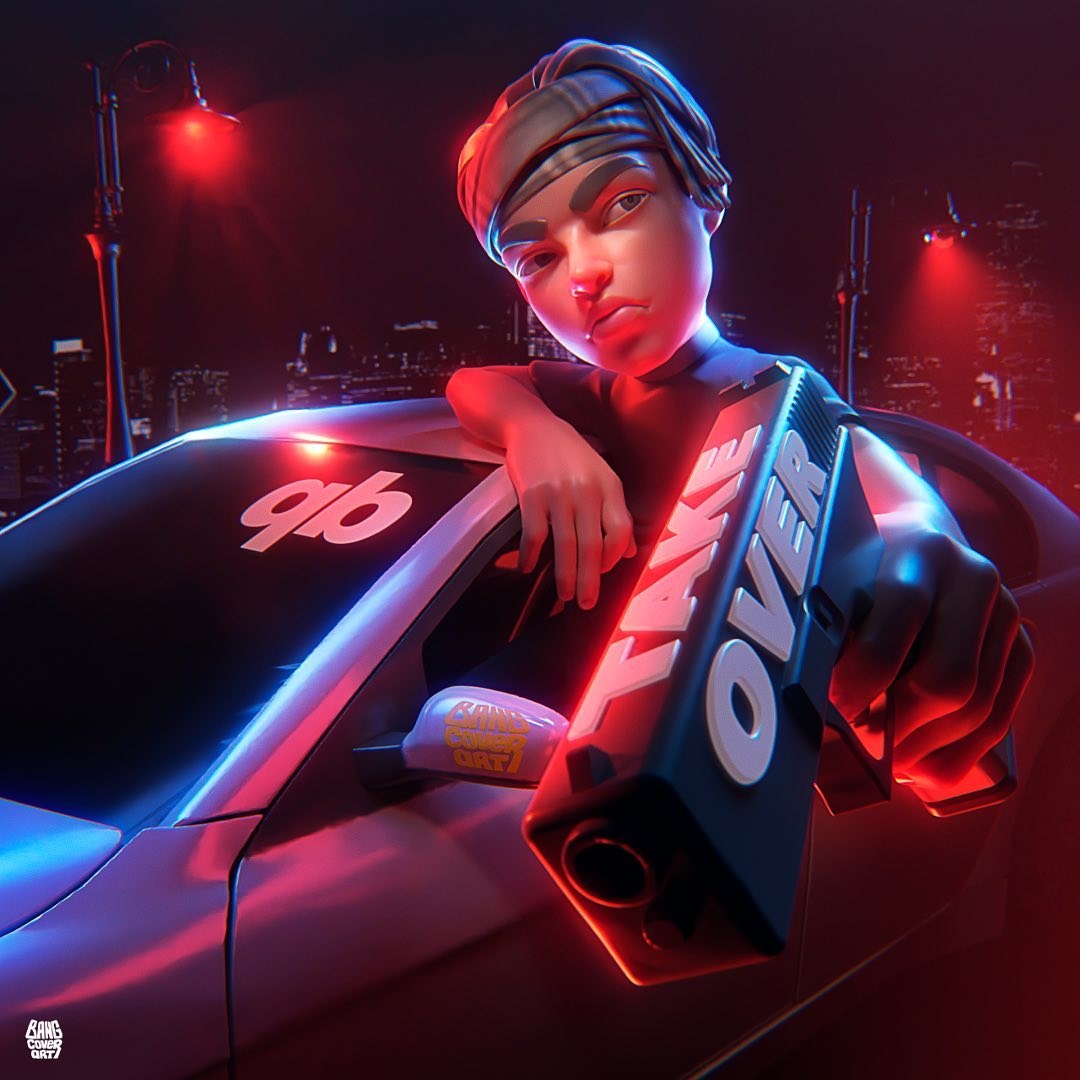 3D album cover art with a custom modelled character &mdash; example 2