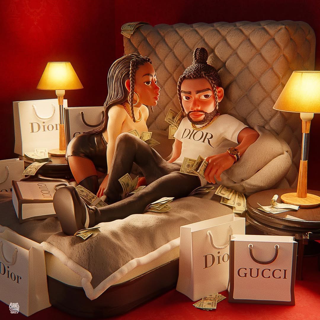 3D album cover art with a custom modelled character &mdash; example 3