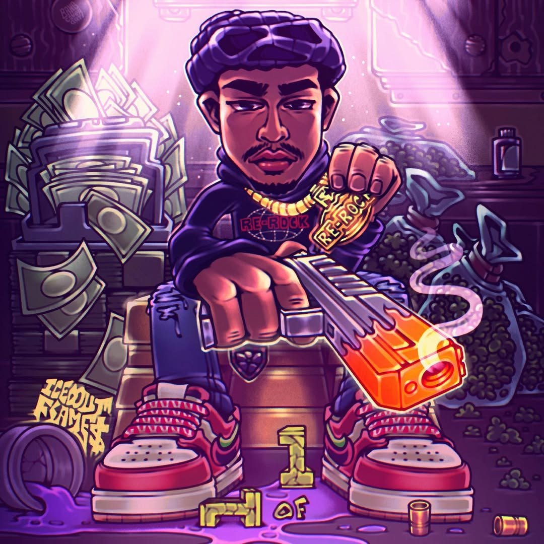 Cartoon style album cover art for a music artist &mdash; example 2